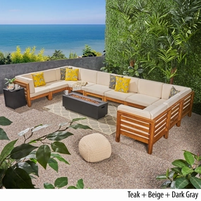 Outdoor 12 Piece U-Shaped Sectional Sofa Set with Fire Pit - NH521703 outdoor furniture, garden bench