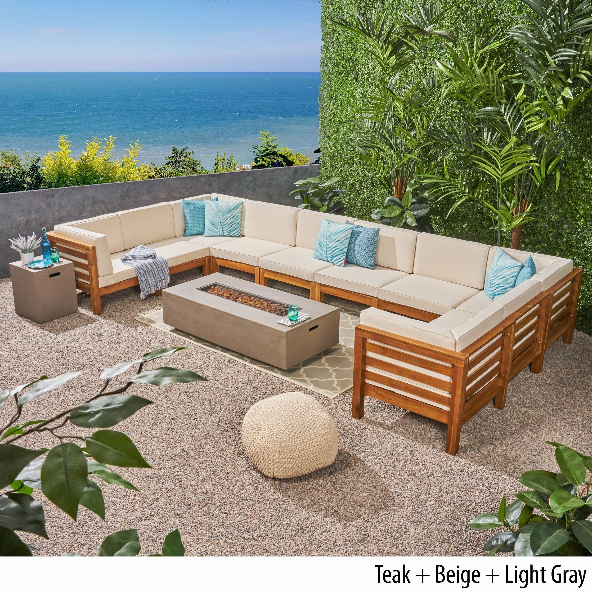 Outdoor 12 Piece U-Shaped Sectional Sofa Set with Fire Pit - NH811703 outdoor furniture, garden bench