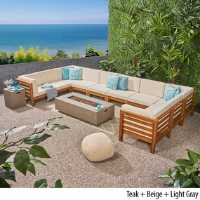 Outdoor 12 Piece U-Shaped Sectional Sofa Set with Fire Pit - NH811703 outdoor furniture, garden bench