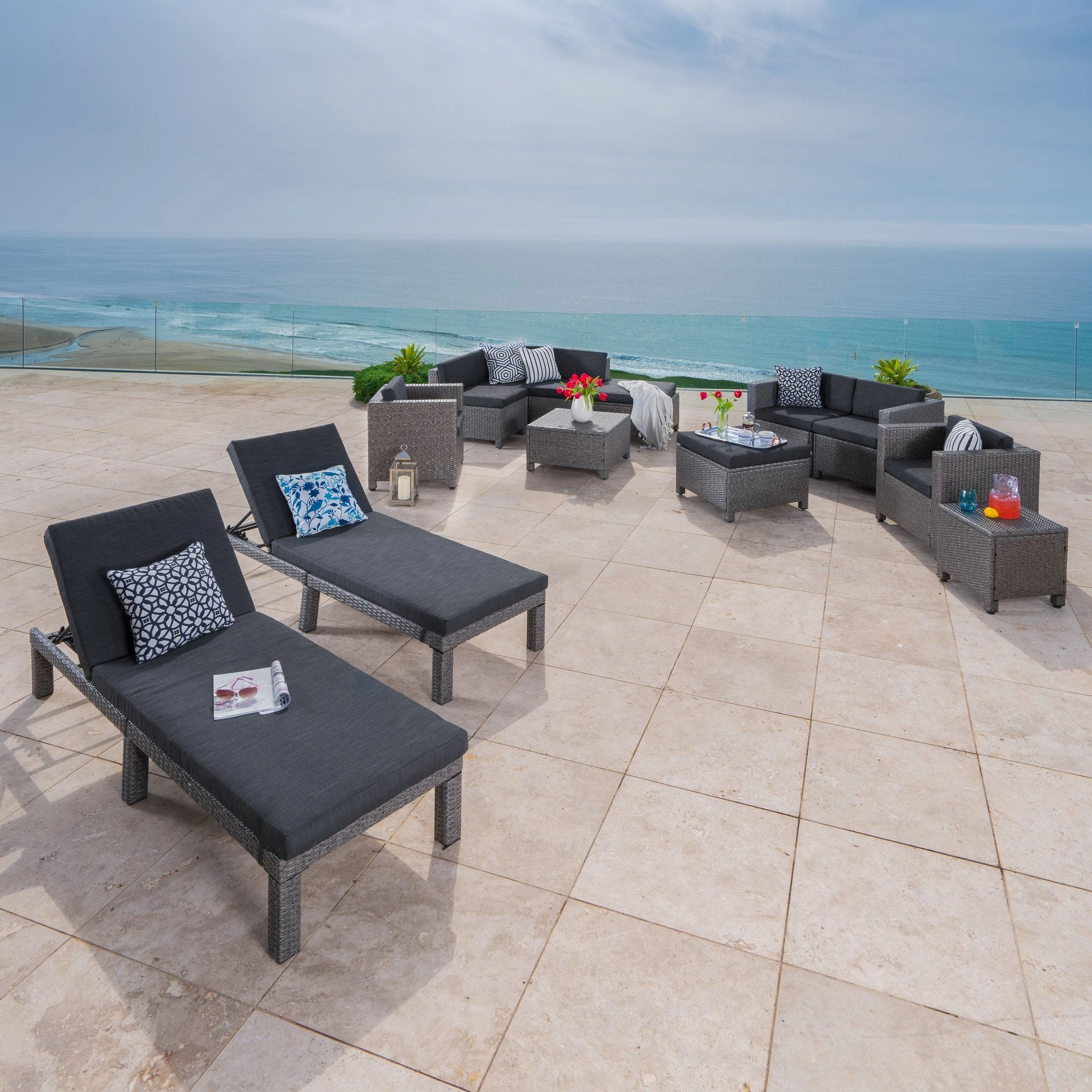 Outdoor 13 Pc Wicker Patio Set w/Water Resistant Cushions - NH493003 outdoor furniture, garden bench