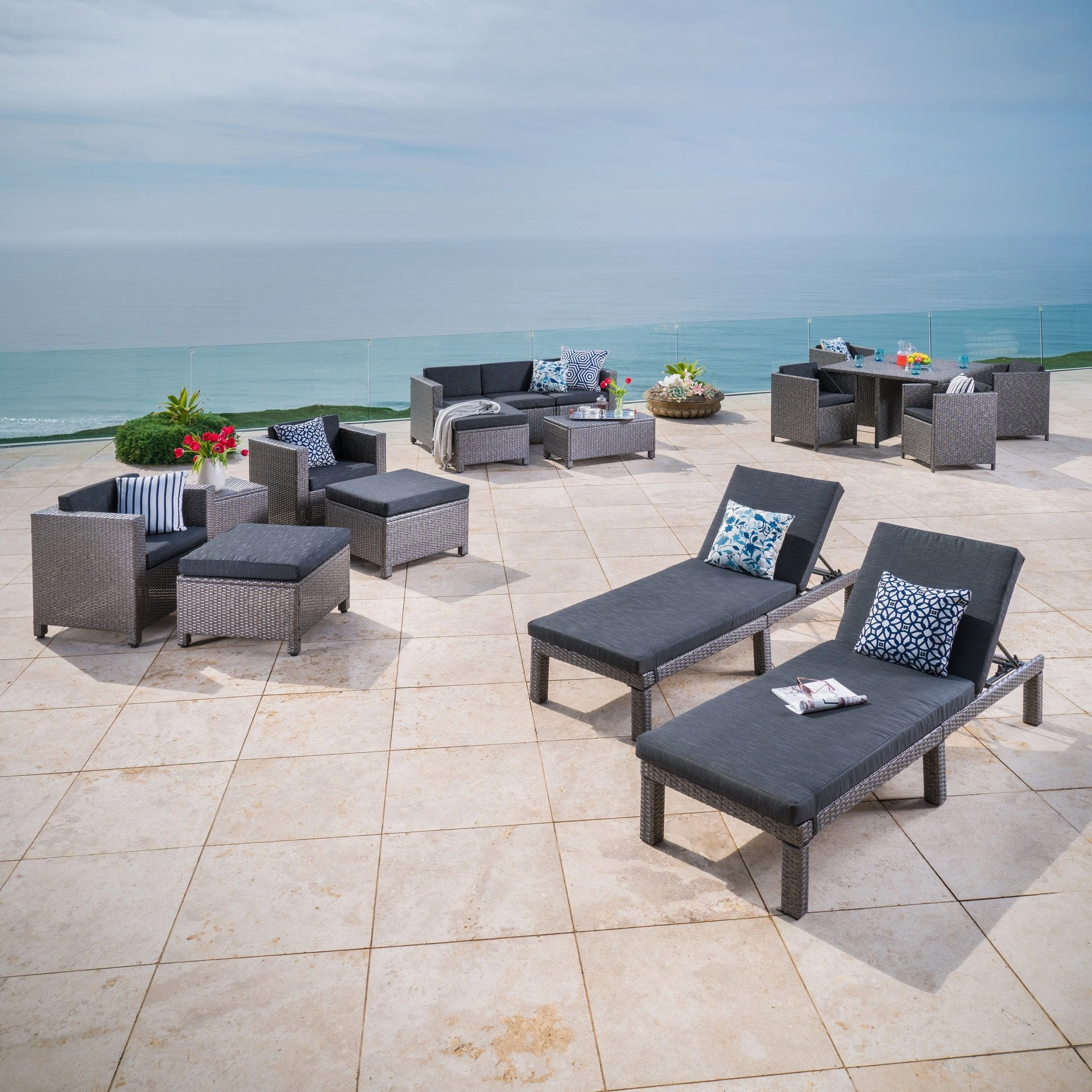 Outdoor 17 PcWicker Patio Set w/Water Resistant Cushion - NH593003 outdoor furniture, garden bench