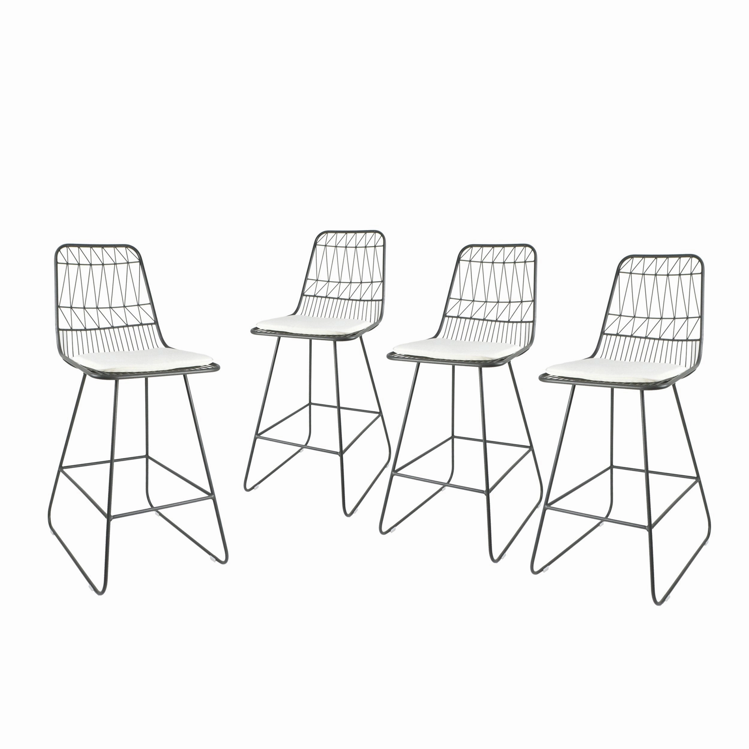 Outdoor 26" Seats Iron Counter Stools with Cushions (Set of 4) - NH806703
