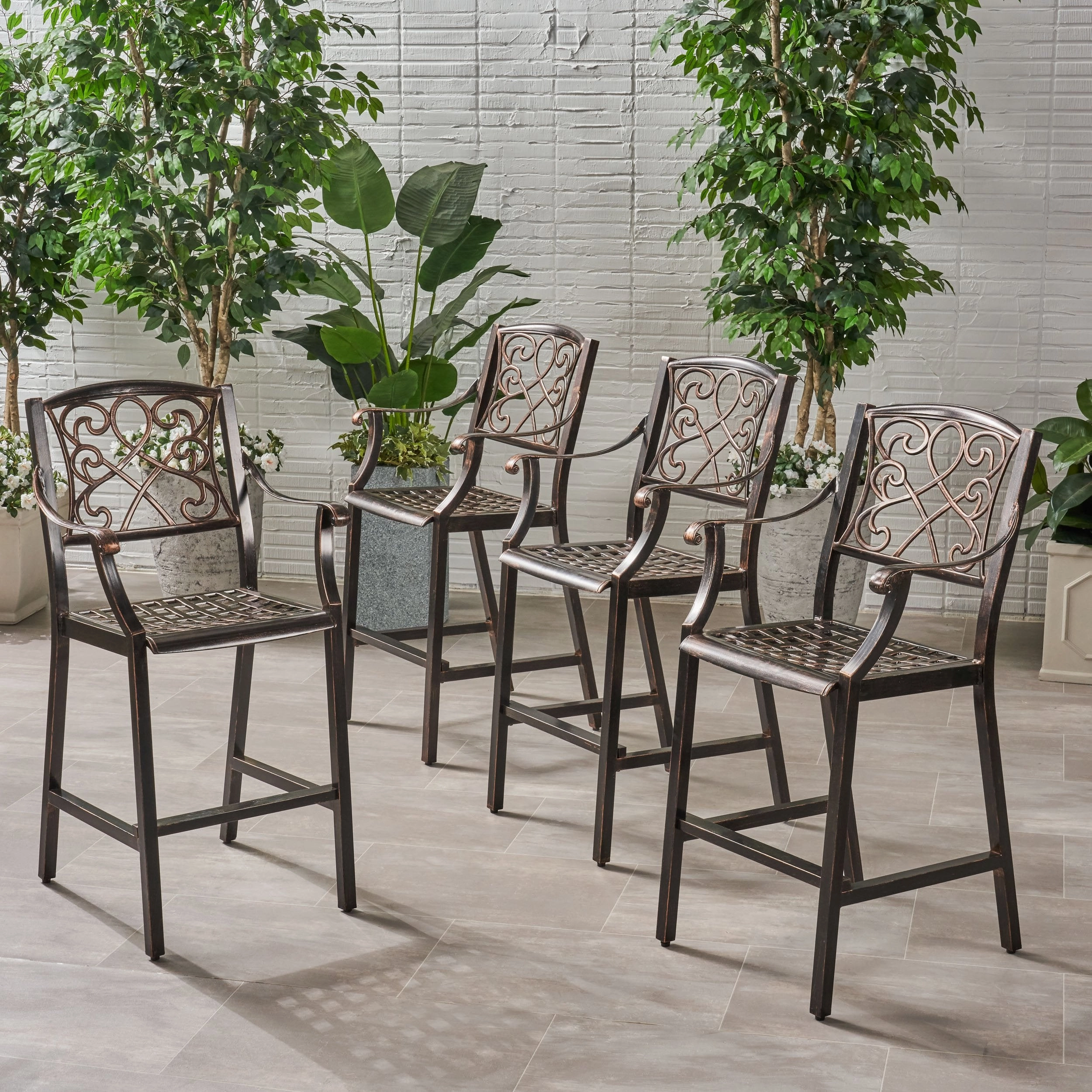 Outdoor 28" Aluminum Barstool (Set of 4), Copper Finish - NH048803 outdoor furniture, garden bench