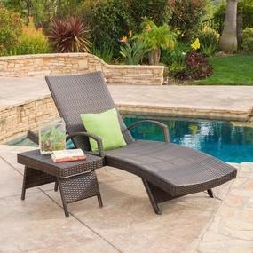 Outdoor 2-piece Brown Wicker Armed Chaise Lounge w/ Table - NH677692 outdoor furniture, garden bench