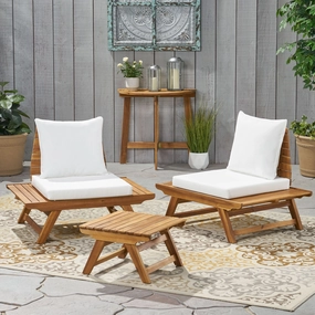 Outdoor 2 Seater Acacia Wood Club Chairs and Side Table Set - NH566903 outdoor furniture, garden bench