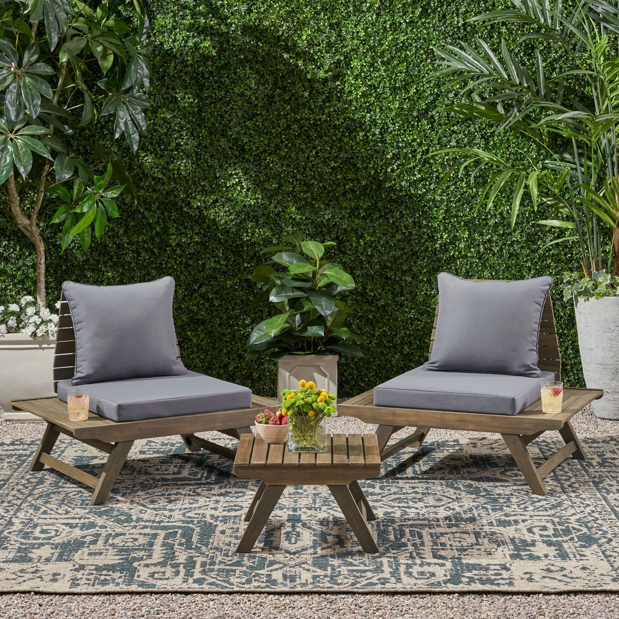 Outdoor 2 Seater Acacia Wood Club Chairs and Side Table Set - NH956903 outdoor furniture, garden bench