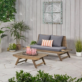 Outdoor 2 Seater Acacia Wood Loveseat and Coffee Table Set - NH856903 outdoor furniture, garden bench