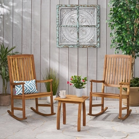 Outdoor 2 Seater Acacia Wood Rocking Chairs and Side Table Set - NH607903 outdoor furniture, garden bench