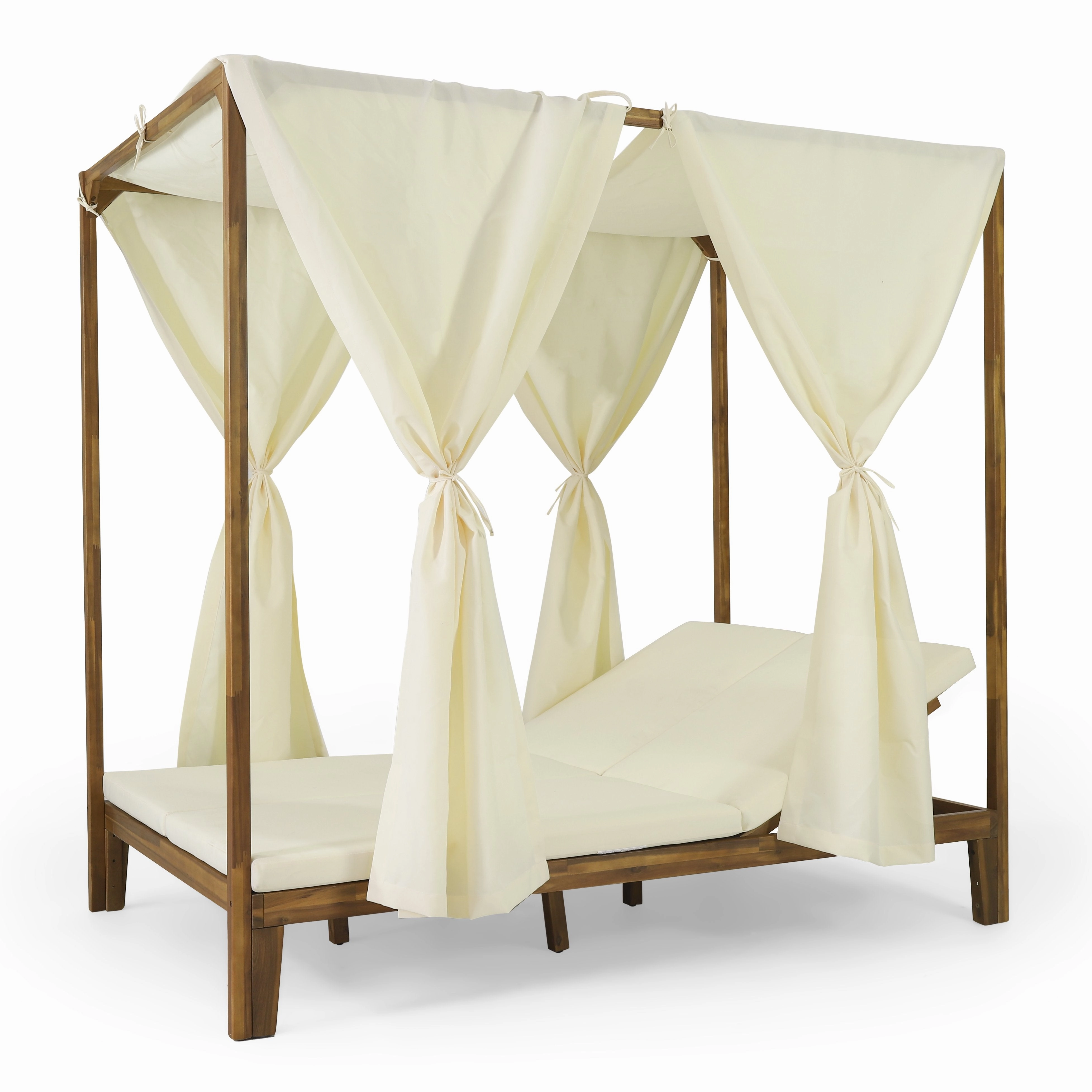 Outdoor 2 Seater Adjustable Acacia Wood Daybed with Curtains - NH265413 patio umbrella, gazebo
