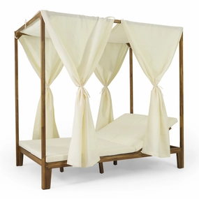 Outdoor 2 Seater Adjustable Acacia Wood Daybed with Curtains - NH265413 patio umbrella, gazebo
