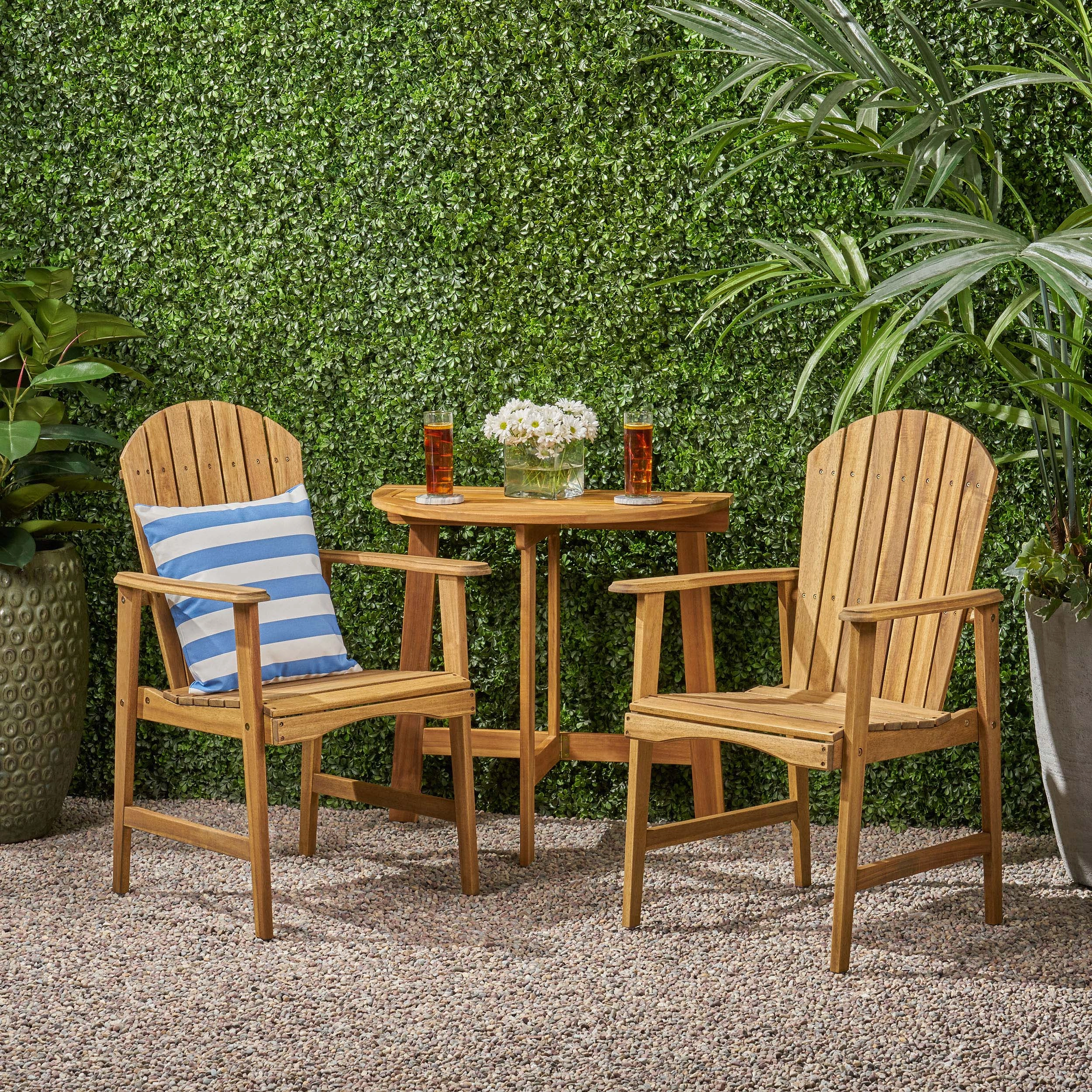 Outdoor 2 Seater Half-Round Acacia Wood Bistro Table Set with Adirondack Chairs - NH028903 outdoor lounge chair, patio sofa
