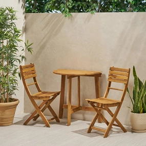 Outdoor 2 Seater Half-Round Acacia Wood Bistro Table Set with Folding Chairs - NH818903 outdoor lounge chair, patio sofa