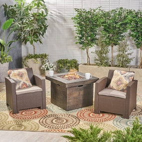 Outdoor 2-Seater Wicker Print Club Chair Chat Set with Fire Pit - NH413603 outdoor furniture, garden bench