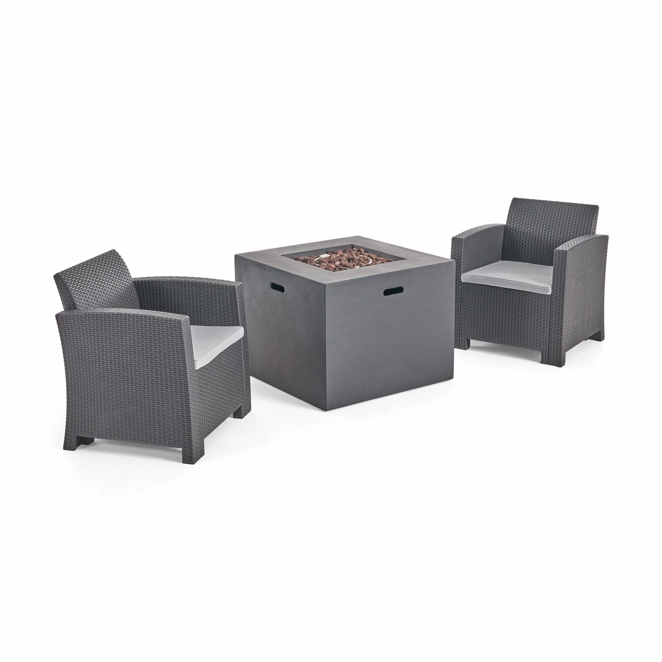 Outdoor 2-Seater Wicker Print Club Chair Chat Set with Propane Fire Pit - NH423603 outdoor furniture, garden bench