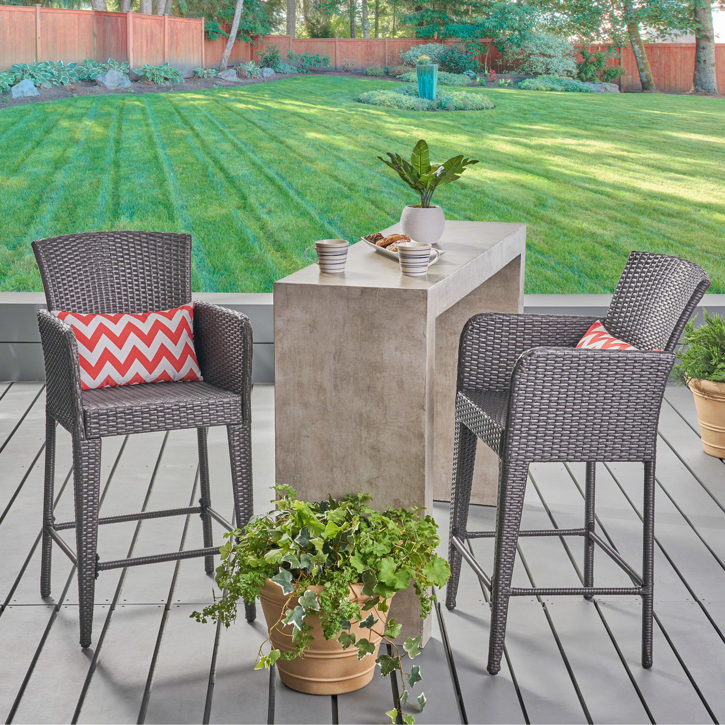 Outdoor 38-Inch Gray Wicker Barstool (set of 2) - NH874403 outdoor furniture, garden bench