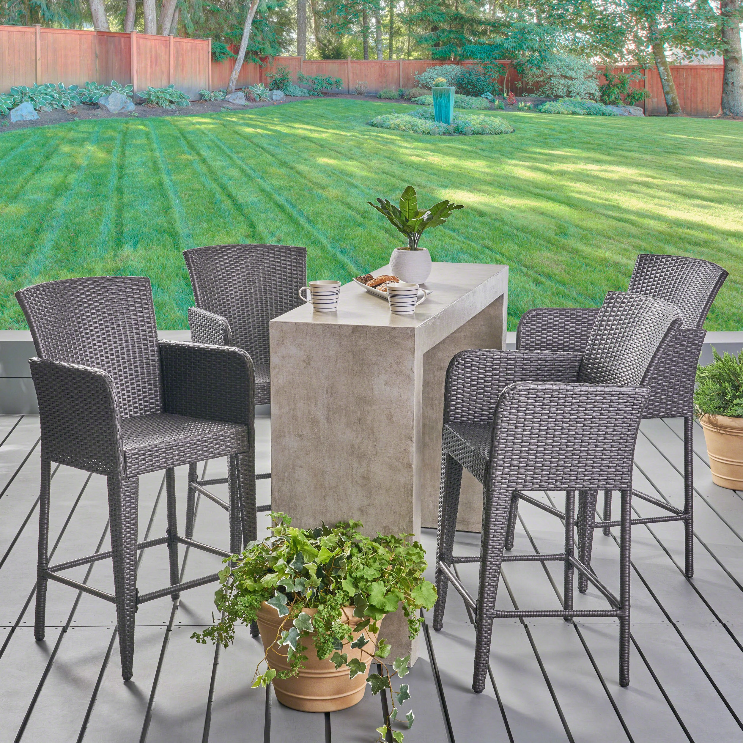 Outdoor 38 Inch Wicker Barstool (Set of 4), Grey - NH594403 outdoor furniture, garden bench
