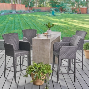 Outdoor 38 Inch Wicker Barstool (Set of 4), Grey - NH594403 outdoor furniture, garden bench
