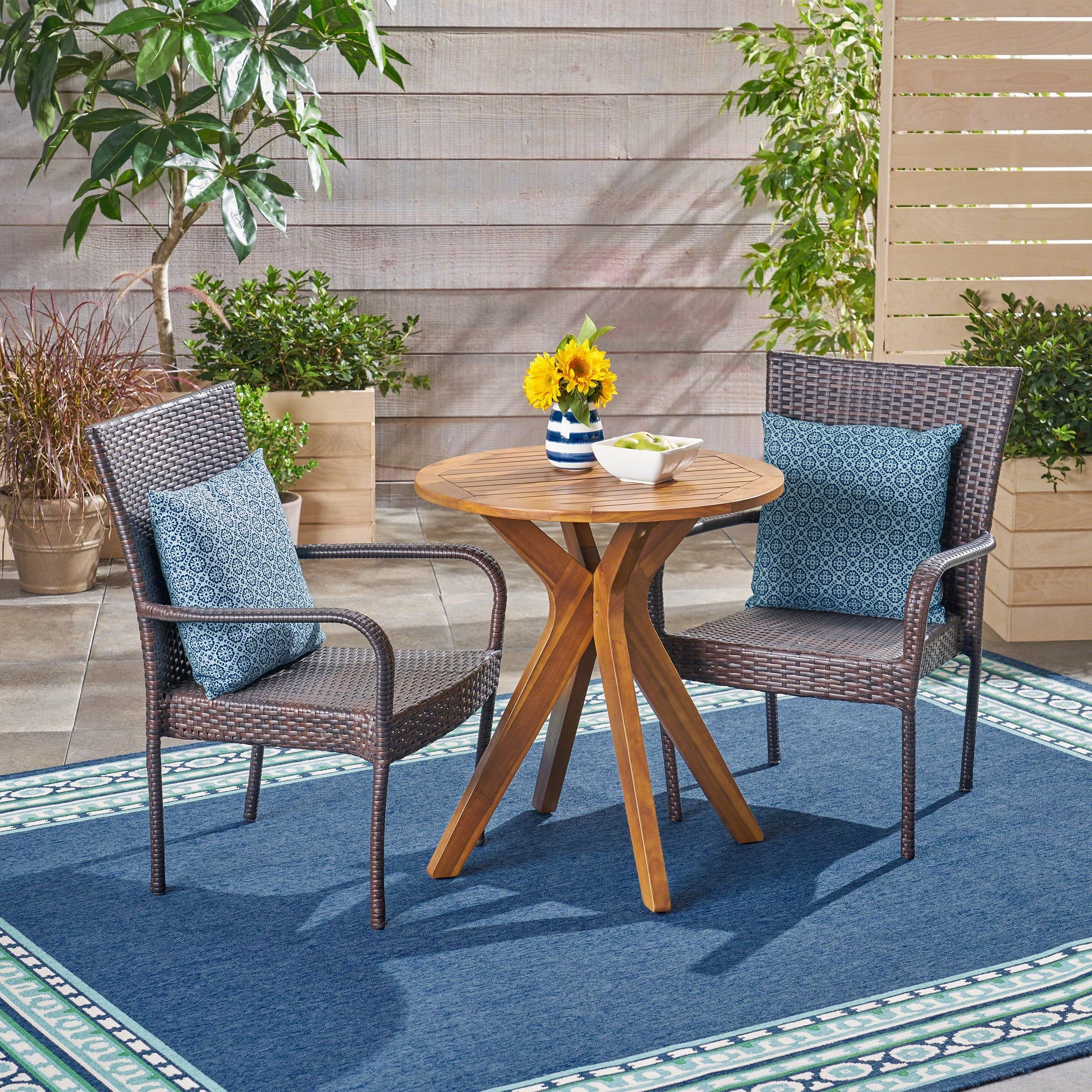 Outdoor 3 Piece Acacia Wood and Wicker Bistro Set - NH030503 outdoor lounge chair, patio sofa