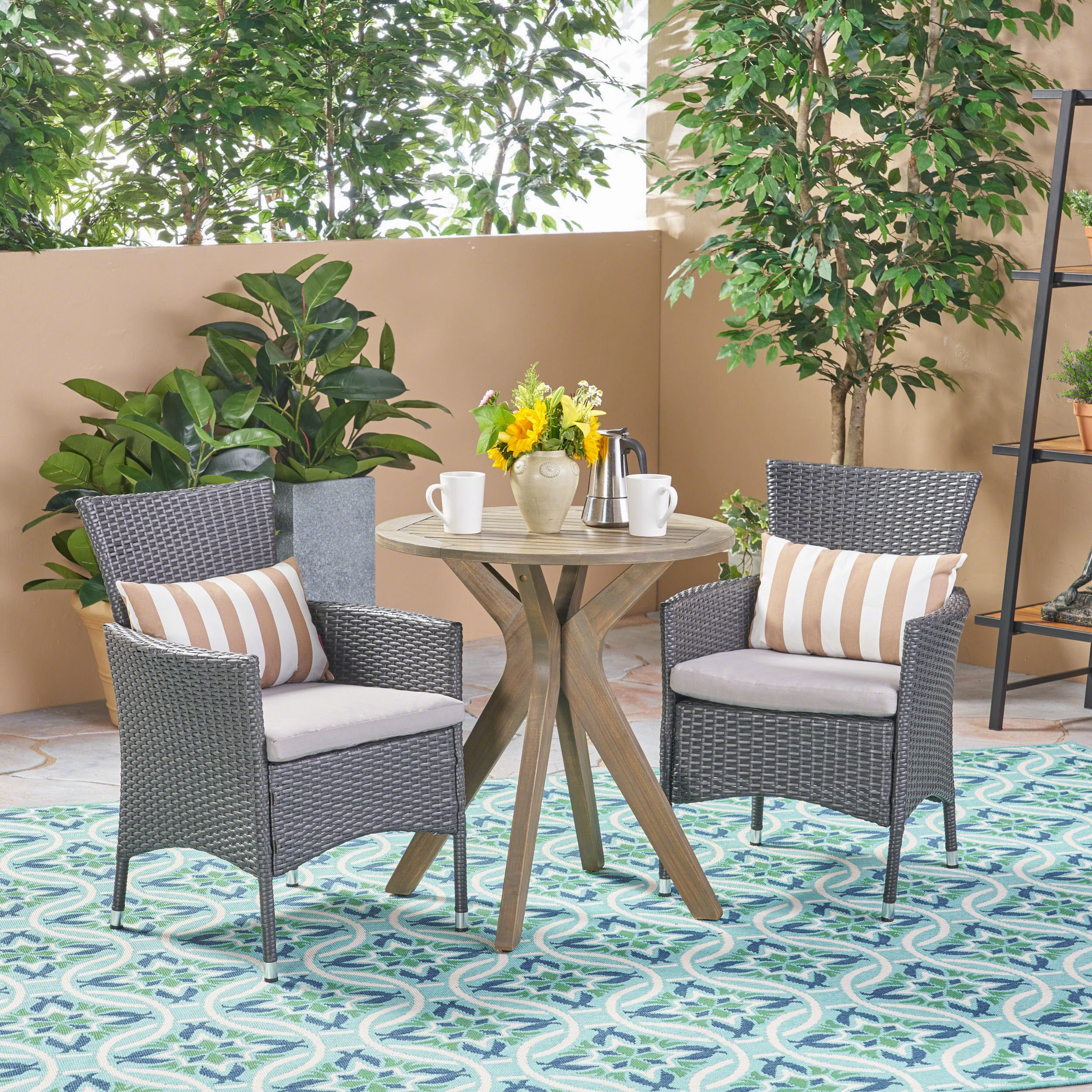 Outdoor 3 Piece Acacia Wood and Wicker Bistro Set - NH830503 outdoor lounge chair, patio sofa
