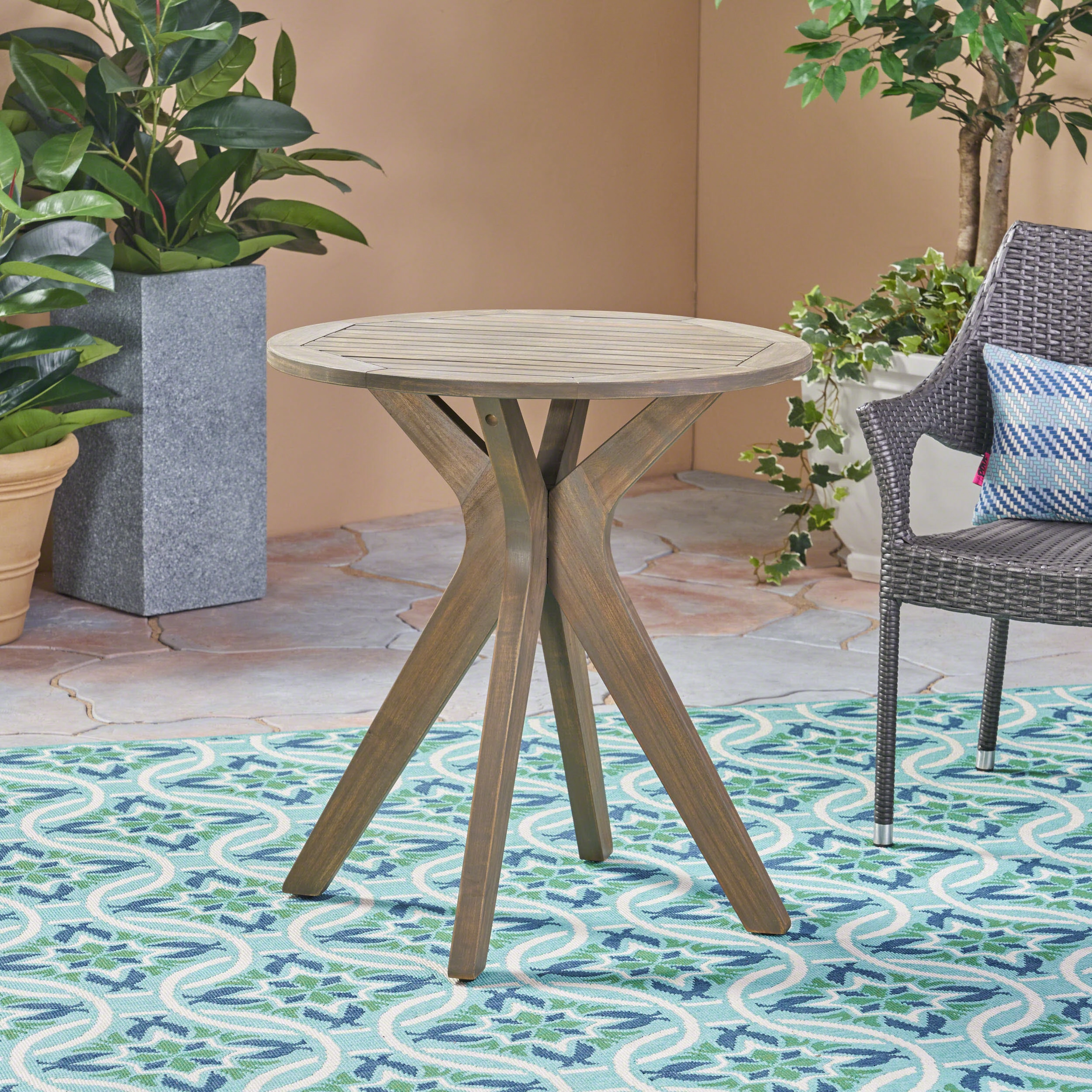 Outdoor 3 Piece Acacia Wood and Wicker Bistro Set - NH930503