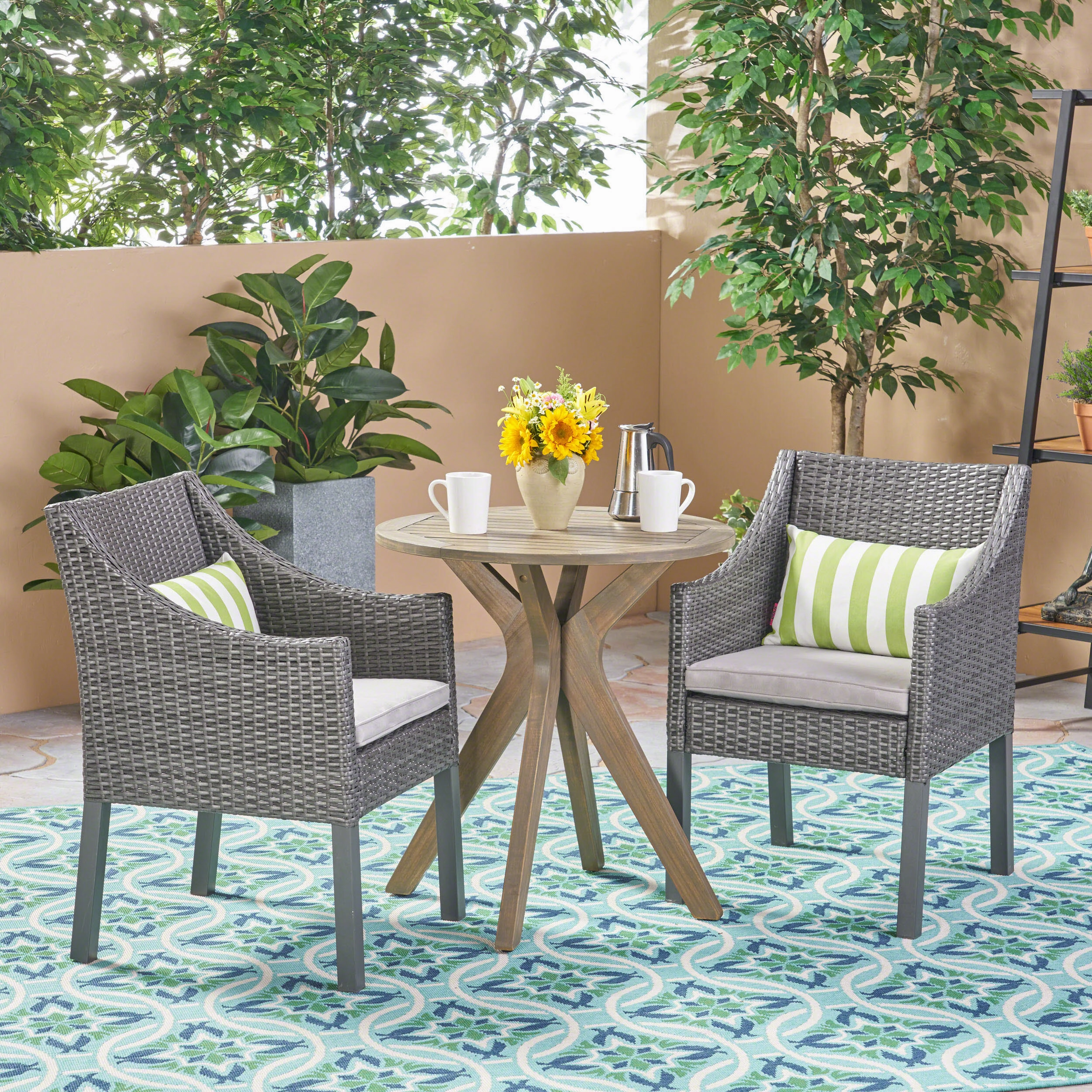 Outdoor 3 Piece Acacia Wood and Wicker Bistro Set - NH930503 outdoor lounge chair, patio sofa