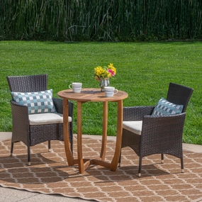 Outdoor 3 Piece Acacia Wood/ Wicker Bistro Set with Cushions, Teak Finish and Multibrown with Beige - NH003403 outdoor lounge chair, patio sofa
