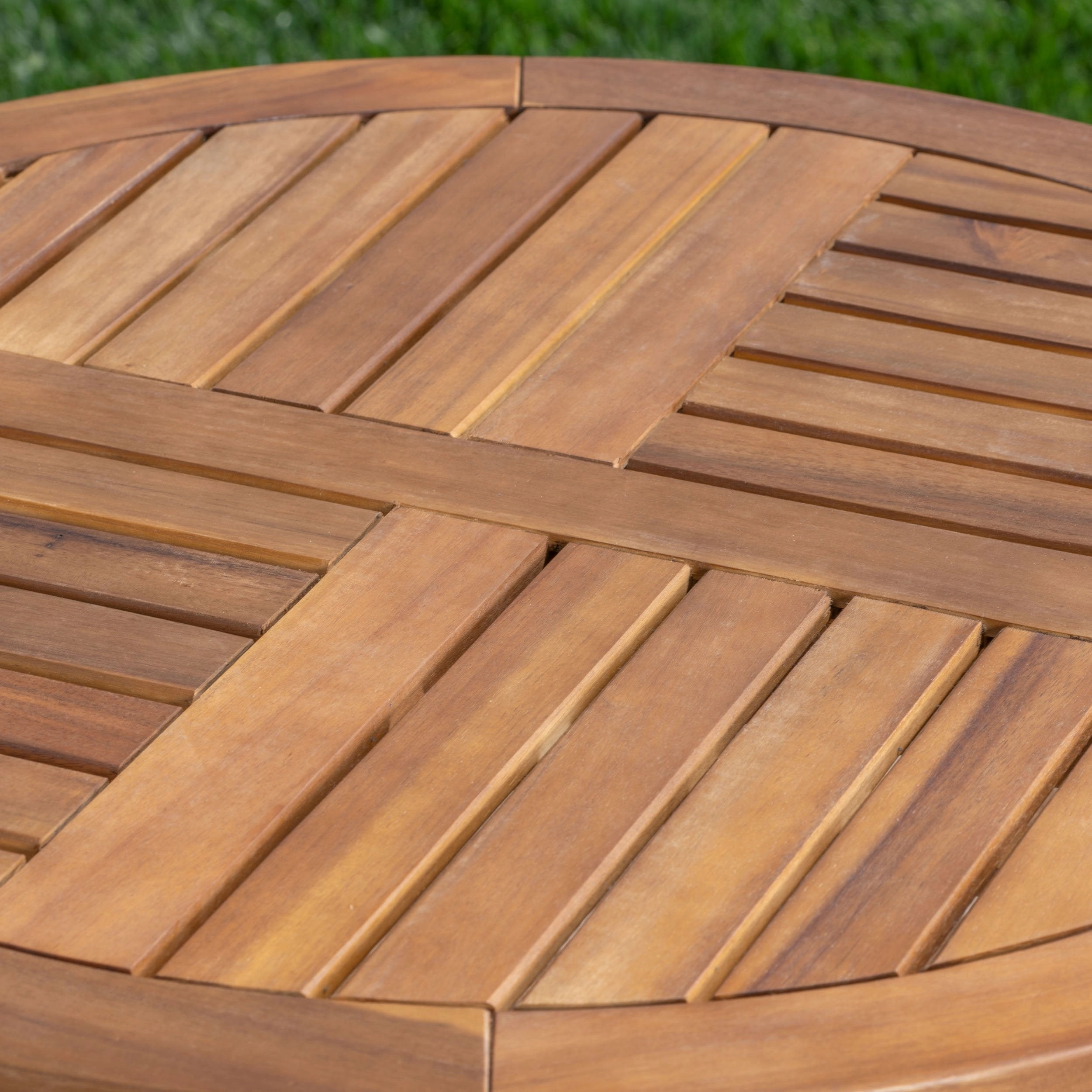 Outdoor 3 Piece Acacia Wood/ Wicker Bistro Set with Cushions, Teak Finish and Multibrown with Crme - NH203403