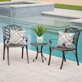 Outdoor 3 Piece Bronze Finished Cast Aluminum Chat Set - NH357103 outdoor furniture, garden bench