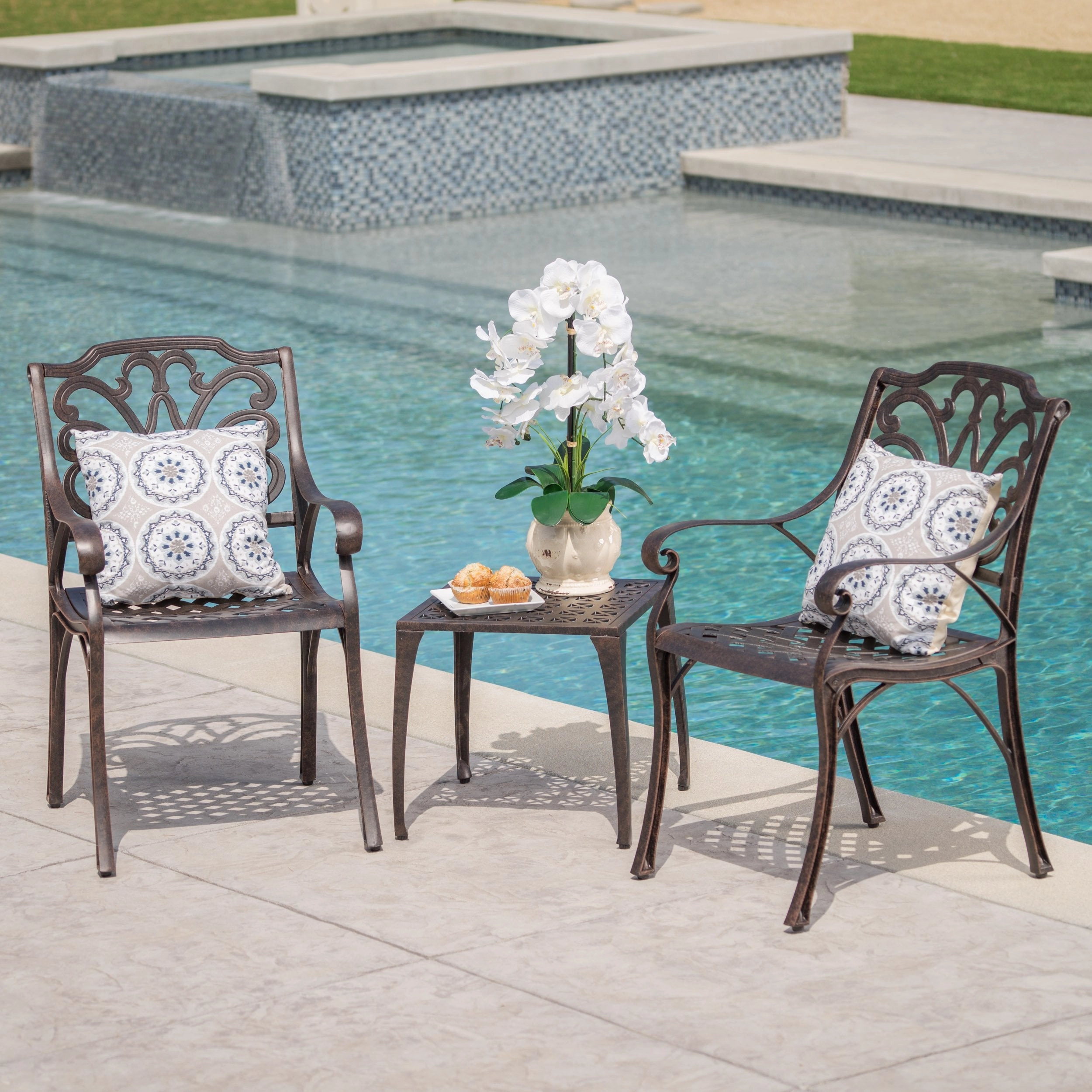 Outdoor 3 Piece Bronze Finished Cast Aluminum Chat Set - NH557103 outdoor furniture, garden bench