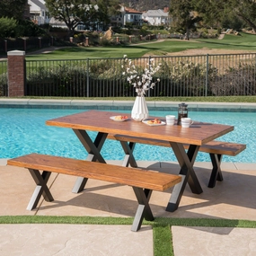Outdoor 3 Piece Brown Walnut Finish Lightweight Concrete Picnic Set - NH477303 outdoor lounge chair, patio sofa