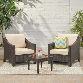 Outdoor 3-piece Brown Wicker Bistro Set with Cushions - NH160692 outdoor furniture, garden bench
