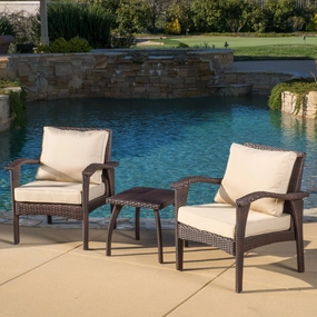 Outdoor 3-piece Brown Wicker Chat Set with Cushions - NH427692 outdoor furniture, garden bench