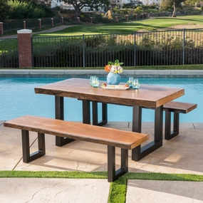 Outdoor 3 Piece Faux Live Edge Teak Finish Lightweight Concrete Picnic Set - NH408303 outdoor lounge chair, patio sofa