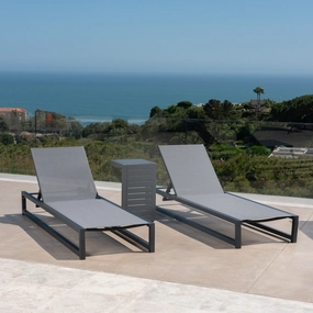 Outdoor 3 Piece Gray Mesh Rust-Proof Aluminum Frame Chaise Lounge Set - NH210403 outdoor furniture, garden bench