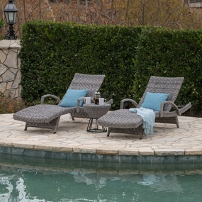 Outdoor 3 Piece Gray Wicker Armed Chaise Lounges with Side Table - NH284303 outdoor furniture, garden bench