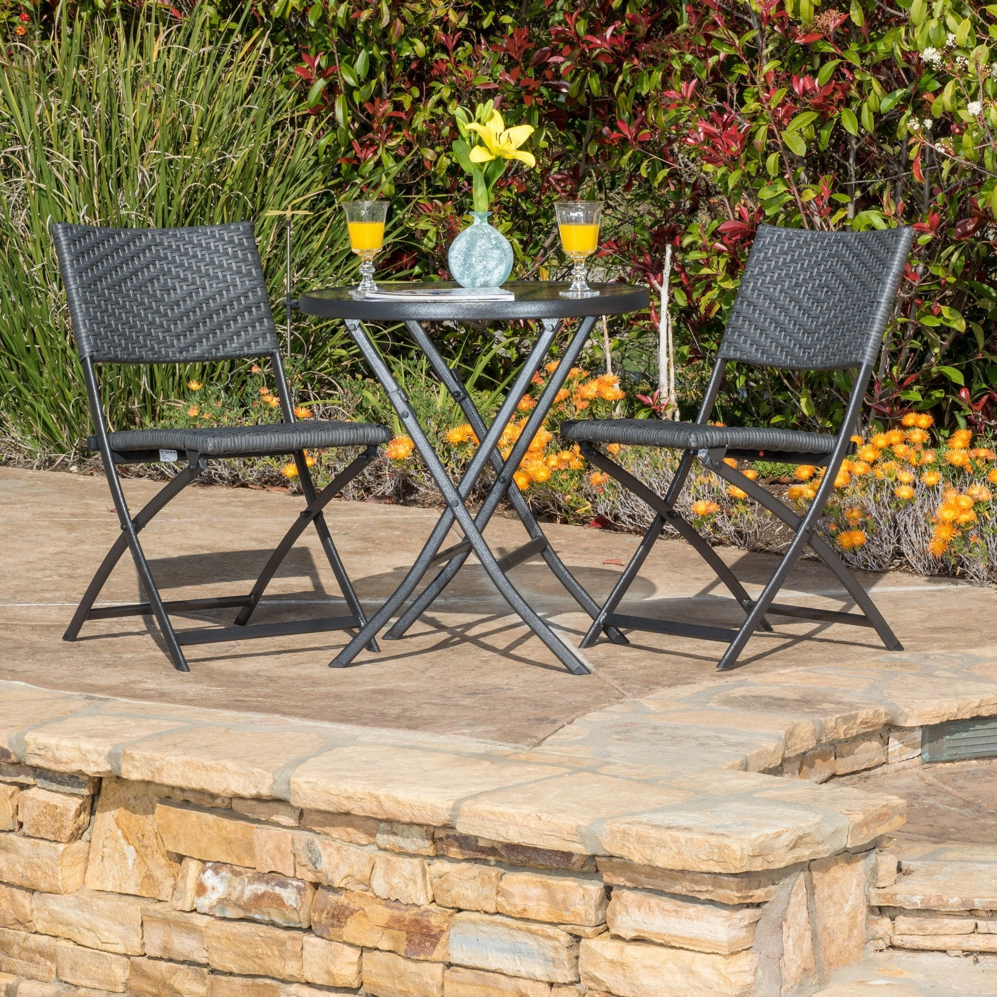 Outdoor 3-Piece Gray Wicker Folding Bistro Set With Aquatex Glass Top - NH807692 outdoor lounge chair, patio sofa
