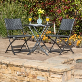 Outdoor 3-Piece Gray Wicker Folding Bistro Set With Aquatex Glass Top - NH807692 outdoor lounge chair, patio sofa