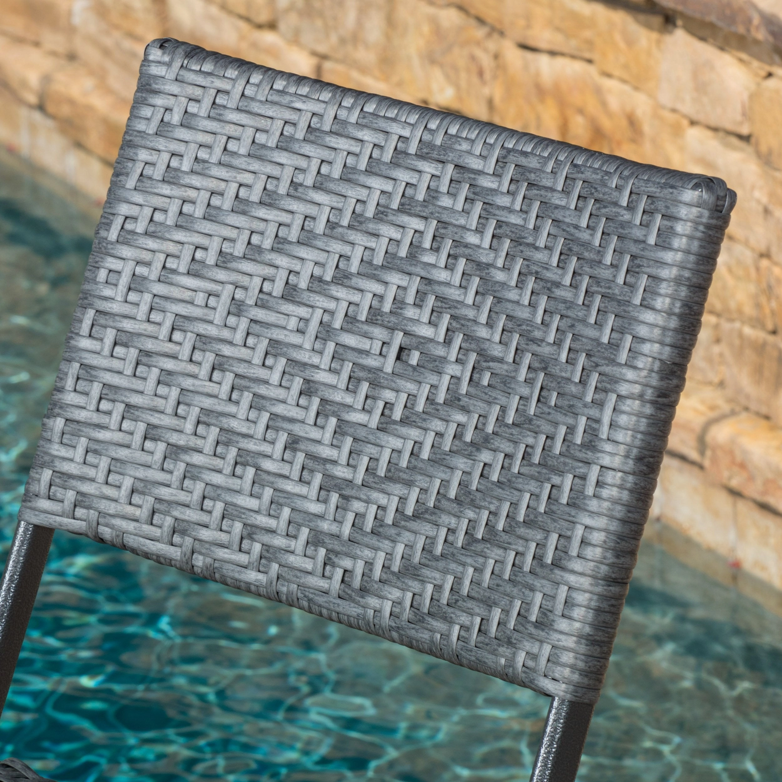 Outdoor 3-Piece Gray Wicker Folding Bistro Set With Aquatex Glass Top - NH807692
