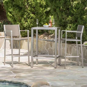 Outdoor 3 Piece Grey Wicker Bar Set with Glass Table Top - NH063003 outdoor furniture, garden bench