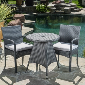 Outdoor 3 Piece Grey Wicker Bistro Set with Cushions - NH502003 outdoor lounge chair, patio sofa
