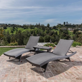 Outdoor 3 Piece Grey Wicker Chaise Lounge Set with Table - NH243003 outdoor furniture, garden bench