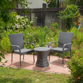 Outdoor 3 Piece Grey Wicker Stacking Chair Chat Set - NH669003 outdoor furniture, garden bench