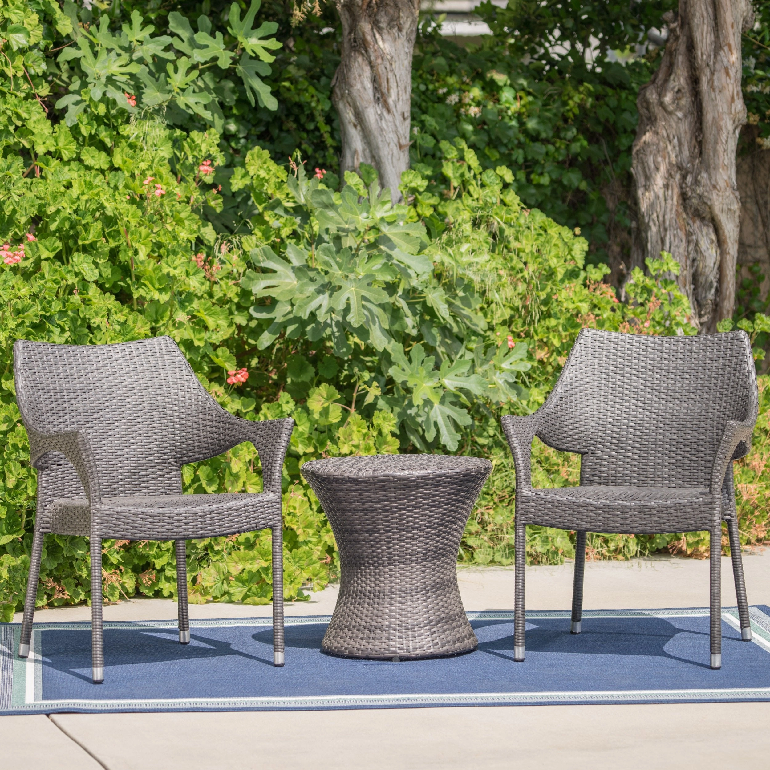 Outdoor 3 Piece Grey Wicker Stacking Chair Chat Set - NH869003 outdoor furniture, garden bench