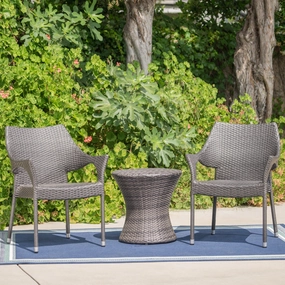 Outdoor 3 Piece Grey Wicker Stacking Chair Chat Set - NH869003 outdoor furniture, garden bench