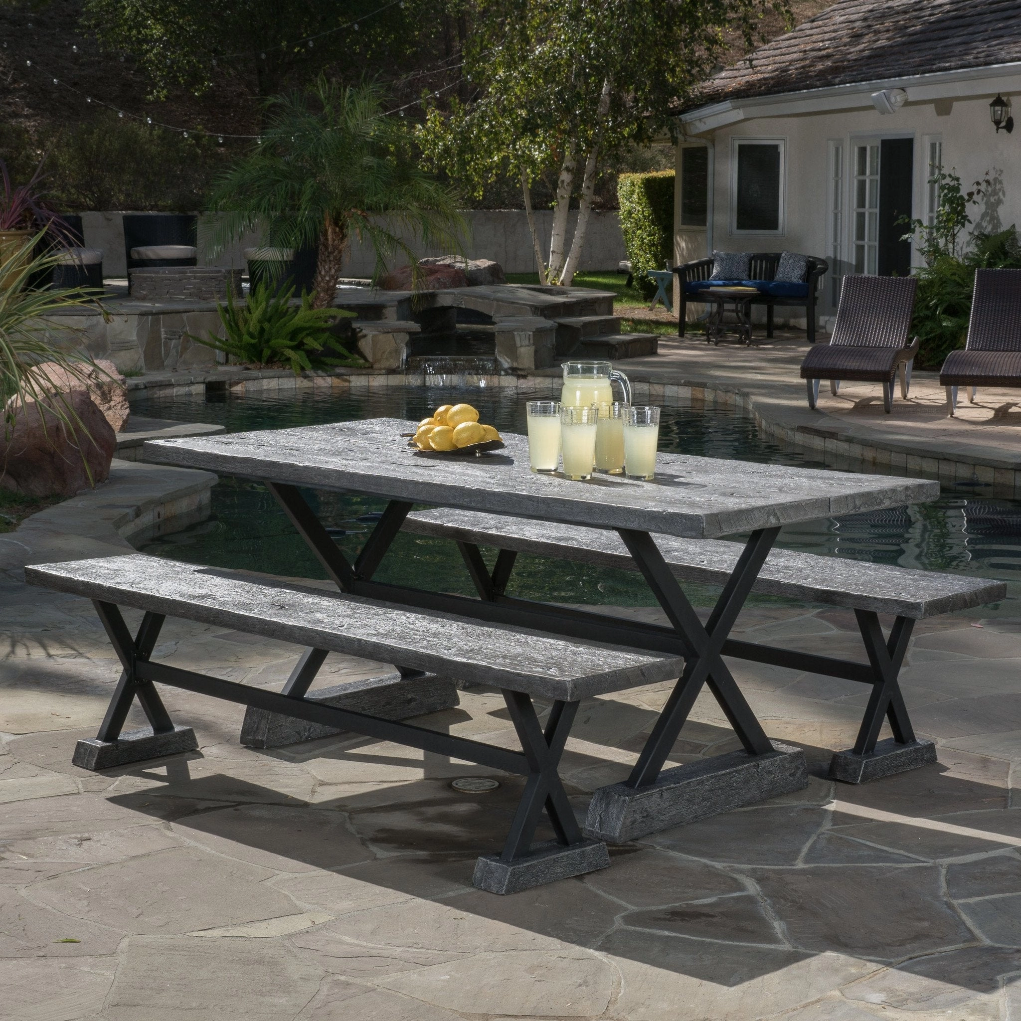Outdoor 3 Piece Lightweight Concrete Dining Set with Benches - NH829592 outdoor lounge chair, patio sofa