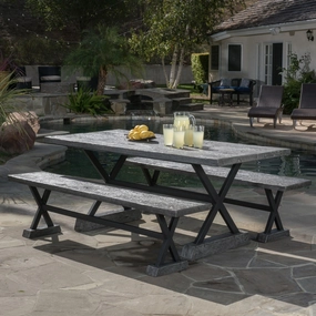 Outdoor 3 Piece Lightweight Concrete Dining Set with Benches - NH829592 outdoor lounge chair, patio sofa