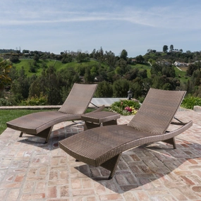 Outdoor 3 Piece Mixed Mocha Wicker Armless Chaise Lounge and Table Set - NH066203 patio umbrella, gazebo