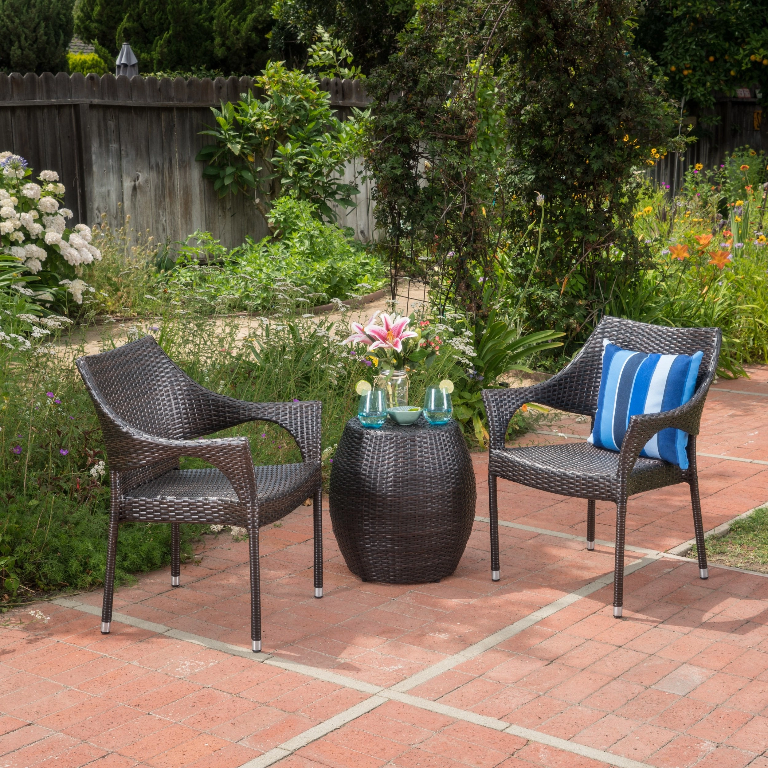 Outdoor 3 Piece Multi-brown Wicker Chat Set - NH111103 outdoor furniture, garden bench