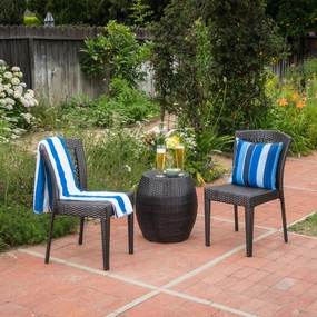 Outdoor 3-Piece Multi-Brown Wicker Chat Set with Stacking Chairs - NH211103 outdoor furniture, garden bench