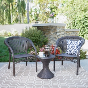 Outdoor 3 Piece Multi-Brown Wicker Chat Set with Stacking Chairs - NH284103 outdoor furniture, garden bench